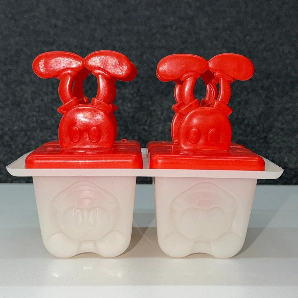 Vintage Disney Mickey Mouse Popsicle Mold‎ Set Red White 4 Slot Ice Pop Maker